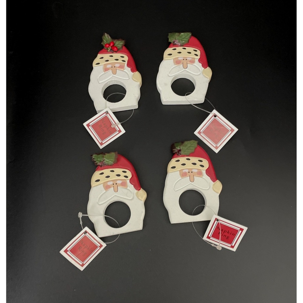 Vtg Dayton Hudson‎ Wood Santa Claus Napkin Rings Set of 4 St Nick 1998 Retro